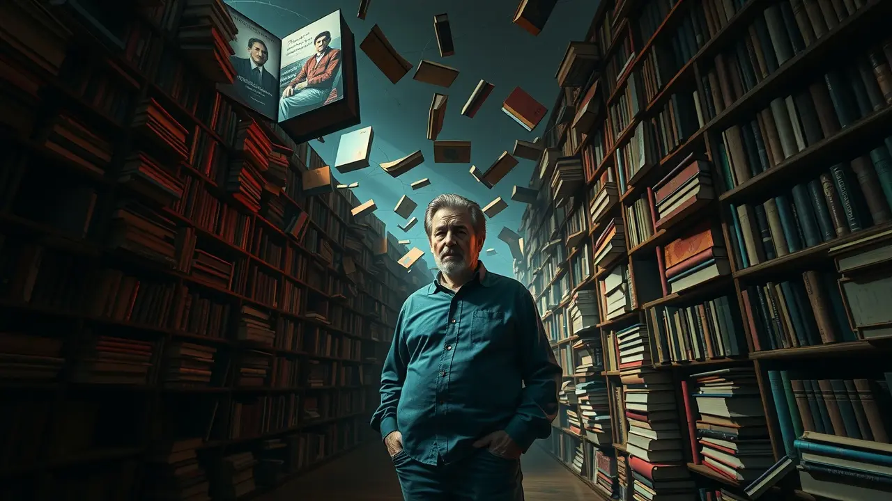Sonhar com Žižek: Desvende os Significados Ocultos Sonho com Slavoj Žižek em biblioteca distorcida