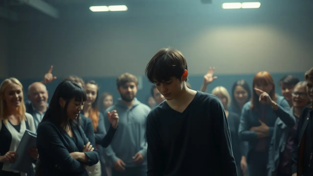 Pessoa se sentindo vulnerável em meio a zombaria.