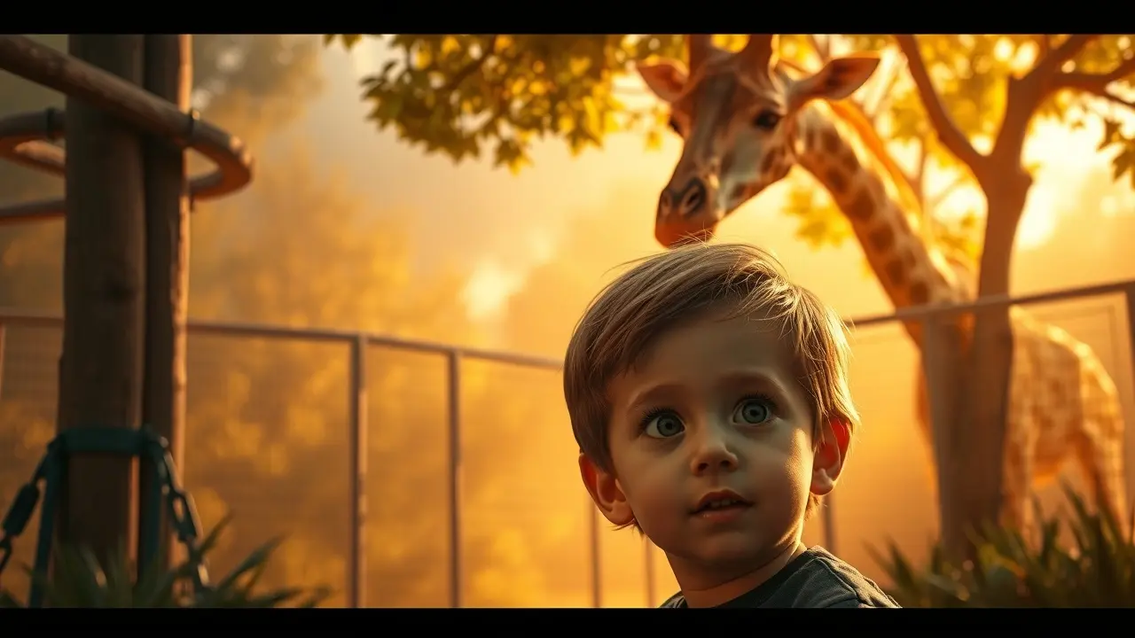 Sonho com zoológico: criança observando leão