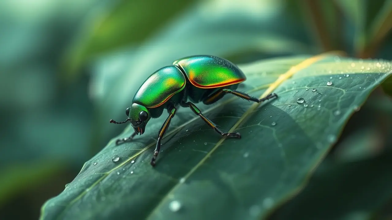 Sonhar com Zumbador: Descubra o Significado e as Interpretações Zumbador verde iridescente em folha.