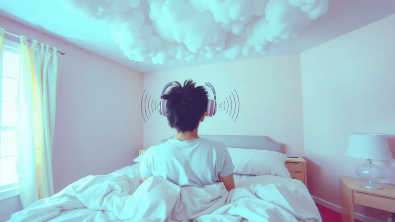 Mulher sonhando com zumbido no quarto